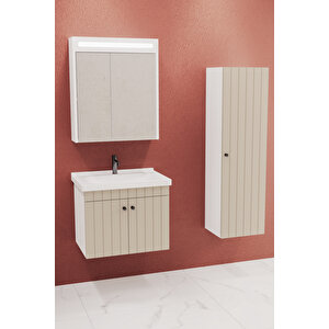 Avien 65 Cm Banyo Dolabı Npl Aynalı - Boy Dolap Dahil Krem