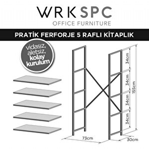 Wrkspc Vidasız Kolay Kurulum 5 Raflı Kitaplık