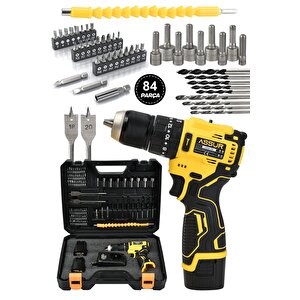 12v 13mm Çelik Mandrenli Şarjlı Matkap Akülü Vidalama 84 Parça