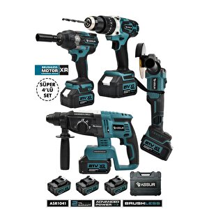 4 Lü Set Şarjlı Kömürsüz Motor Matkap Vidalama-Kırıcı Delici Hılti-Taşlama-Somun Sökme Makinesi
