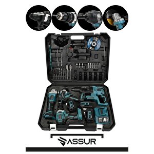 4 Lü Set Şarjlı Kömürsüz Motor Matkap Vidalama-Kırıcı Delici Hılti-Taşlama-Somun Sökme Makinesi