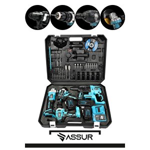 4 Lü Set Şarjlı Kömürsüz Motor Matkap Vidalama-Kırıcı Delici Hılti-Taşlama-Somun Sökme Makinesi