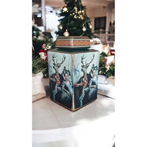 Özel El İşciliği El Boyaması Noel Figürlü Seramik Lüks Elegans Desenli Vazo Şah Küp