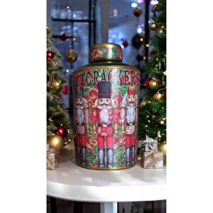 Özel El İşciliği El Boyaması Noel Figürlü Seramik Lüks Elegans Desenli Vazo Şah Küp