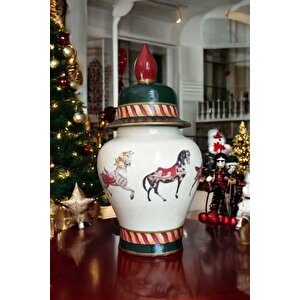 Özel El İşciliği El Boyaması Noel Figürlü Seramik Lüks Elegans Desenli Vazo Şah Küp