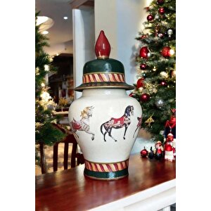 Özel El İşciliği El Boyaması Noel Figürlü Seramik Lüks Elegans Desenli Vazo Şah Küp