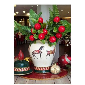 Özel El İşciliği El Boyaması Noel Figürlü Seramik Lüks Elegans Desenli Vazo Şah Küp