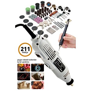 6 Kademeli 600w Gravür Hobi Taşlama Seti Çantalı 211 Parça