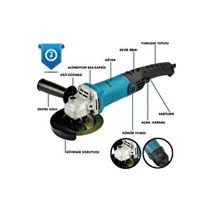 1200w Avuç Taşlama Makinesi 125mm 6 Kademeli Uzun Kuyruk