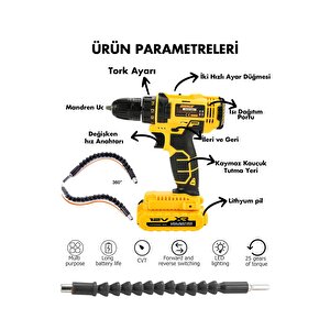 12v Metal Şanzıman Çift Akülü Bakır Sargı 24 Parça Şarjlı Matkap Akülü Vidalama