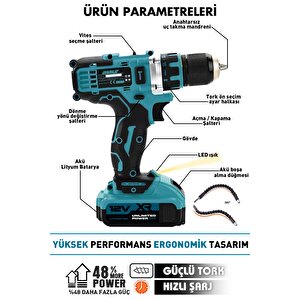 12v Şarjlı Matkap Metal Şanzıman Bakır Sargılı Çift Akülü