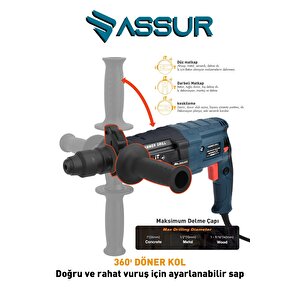 Assur 850w Metal Şanzıman Darbeli Matkap Kırıcı Delici Hilti 2-28mm