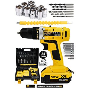 12v Çelik Şanzıman Bakır Sargılı Şarjlı Matkap Çift Akülü Vidalama
