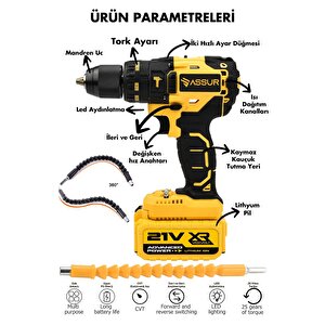 21v Çift Akülü Vidalama Darbeli Matkap 82 Parça