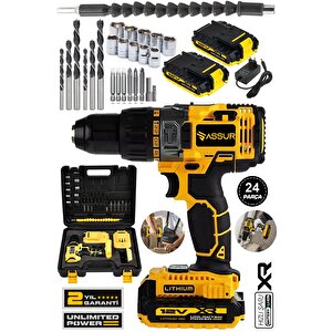 12v Metal Şanzıman Çift Akülü Bakır Sargı 24 Parça Şarjlı Matkap Akülü Vidalama