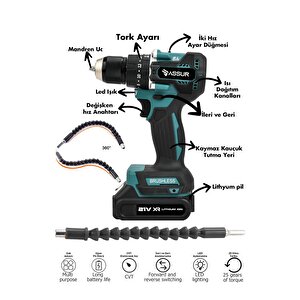 21v Çift Akü Kömürsüz Motor Çelik Mandren Darbeli Akülü Vidalama Şarjlı Matkap