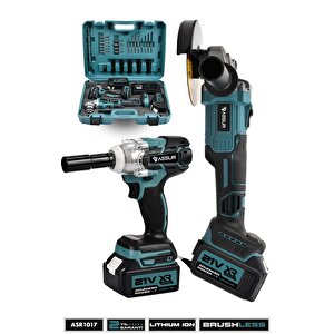 Profesyonel 21v Çift Akülü Kömürsüz Darbeli 450 Nm Somun Sıkma Sökme + 125 Mm Taşlama 2'li Set