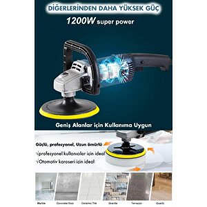 1200w Polisaj Makinesi Devir Ayarlı 6 Kademeli 180mm Pasta Cila