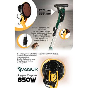 Assur 850w Alçıpan Duvar Zımpara Makinası 360° Ledli Toz Emmeli
