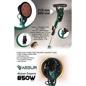 Assur 850w Alçıpan Duvar Zımpara Makinası 360° Ledli Toz Emmeli