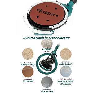 Assur 850w Alçıpan Duvar Zımpara Makinası 360° Ledli Toz Emmeli