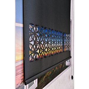 Siyah Karatma Dairesel Lazer Kesim Modern Stor Güneşlik Perde 260x200 cm