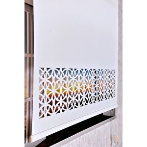 Ekru Dairesel Lazer Kesim Modern Stor Güneşlik Perde 240x240 cm