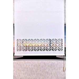 Ekru Dairesel Lazer Kesim Modern Stor Güneşlik Perde 100x200 cm