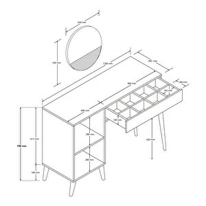 2240 LOVE AYNALI (AHŞAP AYAKLI) MDF PROFİL ÇERÇEVELİ ÇEKMECELİ - KAPAKLI 120 CM MAKYAJ MASASI BEYAZ