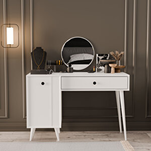 2240 LOVE AYNALI (AHŞAP AYAKLI) MDF PROFİL ÇERÇEVELİ ÇEKMECELİ - KAPAKLI 120 CM MAKYAJ MASASI BEYAZ