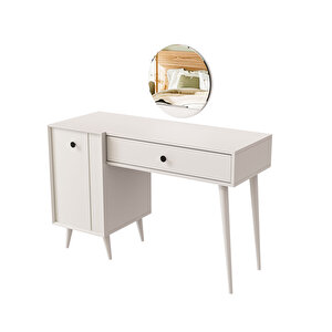 2240 LOVE AYNALI (AHŞAP AYAKLI) MDF PROFİL ÇERÇEVELİ ÇEKMECELİ - KAPAKLI 120 CM MAKYAJ MASASI BEYAZ