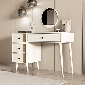 2252 ROSE AYNALI (AHŞAP AYAKLI)MDF PROFİL ÇERÇEVELİ 4 ÇEKMECELİ 120 CM MAKYAJ MASASI BEYAZ-YUNUS