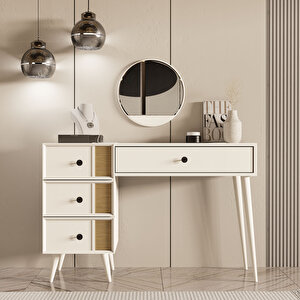 2252 ROSE AYNALI (AHŞAP AYAKLI)MDF PROFİL ÇERÇEVELİ 4 ÇEKMECELİ 120 CM MAKYAJ MASASI BEYAZ-YUNUS