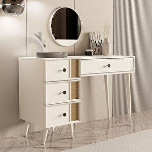 2252 ROSE AYNALI (AHŞAP AYAKLI)MDF PROFİL ÇERÇEVELİ 4 ÇEKMECELİ 120 CM MAKYAJ MASASI BEYAZ-YUNUS