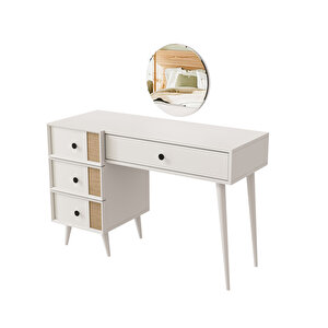 2252 ROSE AYNALI (AHŞAP AYAKLI)MDF PROFİL ÇERÇEVELİ 4 ÇEKMECELİ 120 CM MAKYAJ MASASI BEYAZ-YUNUS