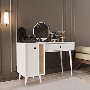 2242 LOVE AYNALI(AHŞAP AYAKLI)MDF PROFİL ÇERÇEVELİ ÇEKMECELİ KAPAKLI 120CM MAKYAJ MASASI BEYAZ YUNUS