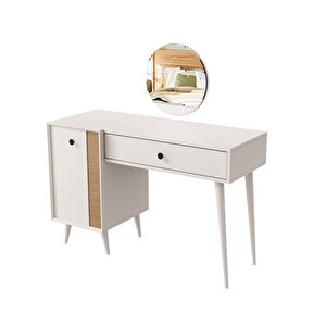 2242 LOVE AYNALI(AHŞAP AYAKLI)MDF PROFİL ÇERÇEVELİ ÇEKMECELİ KAPAKLI 120CM MAKYAJ MASASI BEYAZ YUNUS