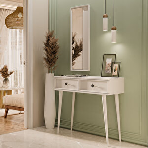 6020 Luna (ahşap Ayakli) Mdf Profi̇l Çerçeveli̇ 2 Çekmeceli̇ Aynali Dresuar Beyaz