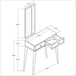 6020 Luna (ahşap Ayakli) Mdf Profi̇l Çerçeveli̇ 2 Çekmeceli̇ Aynali Dresuar Beyaz