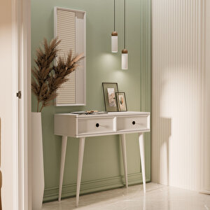 6020 Luna (ahşap Ayakli) Mdf Profi̇l Çerçeveli̇ 2 Çekmeceli̇ Aynali Dresuar Beyaz
