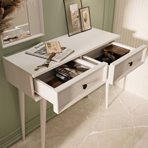 6020 Luna (ahşap Ayakli) Mdf Profi̇l Çerçeveli̇ 2 Çekmeceli̇ Aynali Dresuar Beyaz