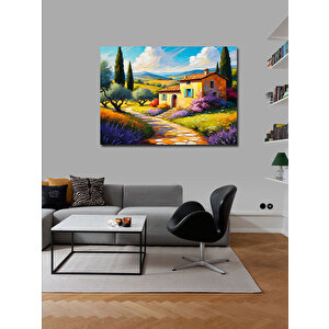 Kanvas Tablo Lavanta Tarlası Ve Köy Manzarası 50x70 cm
