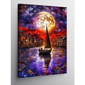 Kanvas Tablo Gece Göletinde Kayık 100x140 cm