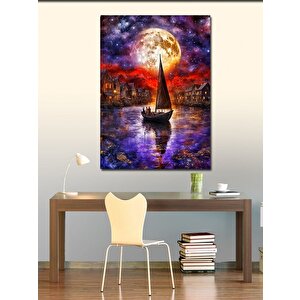 Kanvas Tablo Gece Göletinde Kayık 70x100 cm