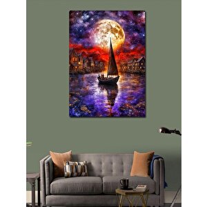 Kanvas Tablo Gece Göletinde Kayık 70x100 cm