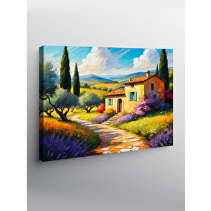 Kanvas Tablo Lavanta Tarlası Ve Köy Manzarası 70x100 cm
