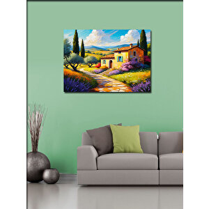 Kanvas Tablo Lavanta Tarlası Ve Köy Manzarası 70x100 cm