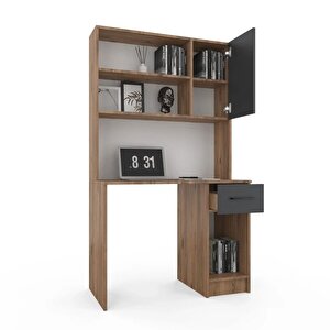 Lume Ofis/çalışma Masası - Dolaplı - Çekmeceli - Raflı, Atlas Çam - Antrasit Çam