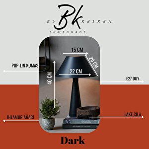 Dark Ahşap Ayaklı Lake Cilalı Abajur, Masa Lambası, Aydınlatma