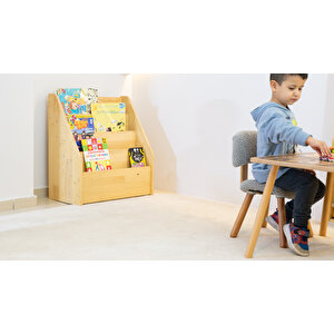 Montessori Çocuk Kitaplık, Ahşap 4 Raflı Kitap Düzenleyici